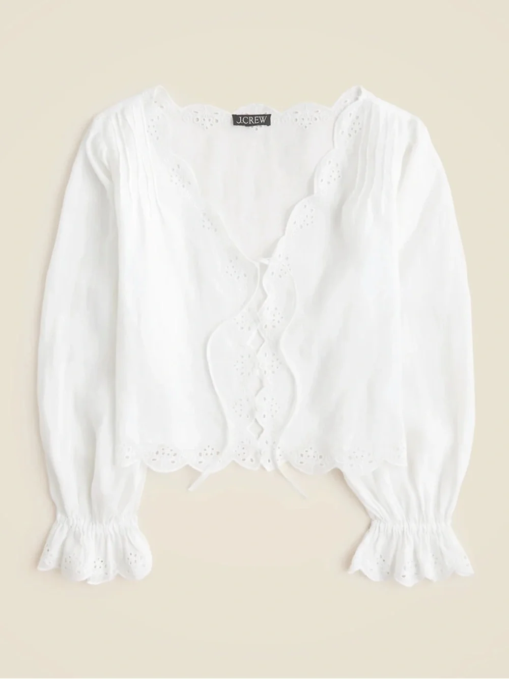 J. Crew Scallop-trim tie-front top in ramie XS
